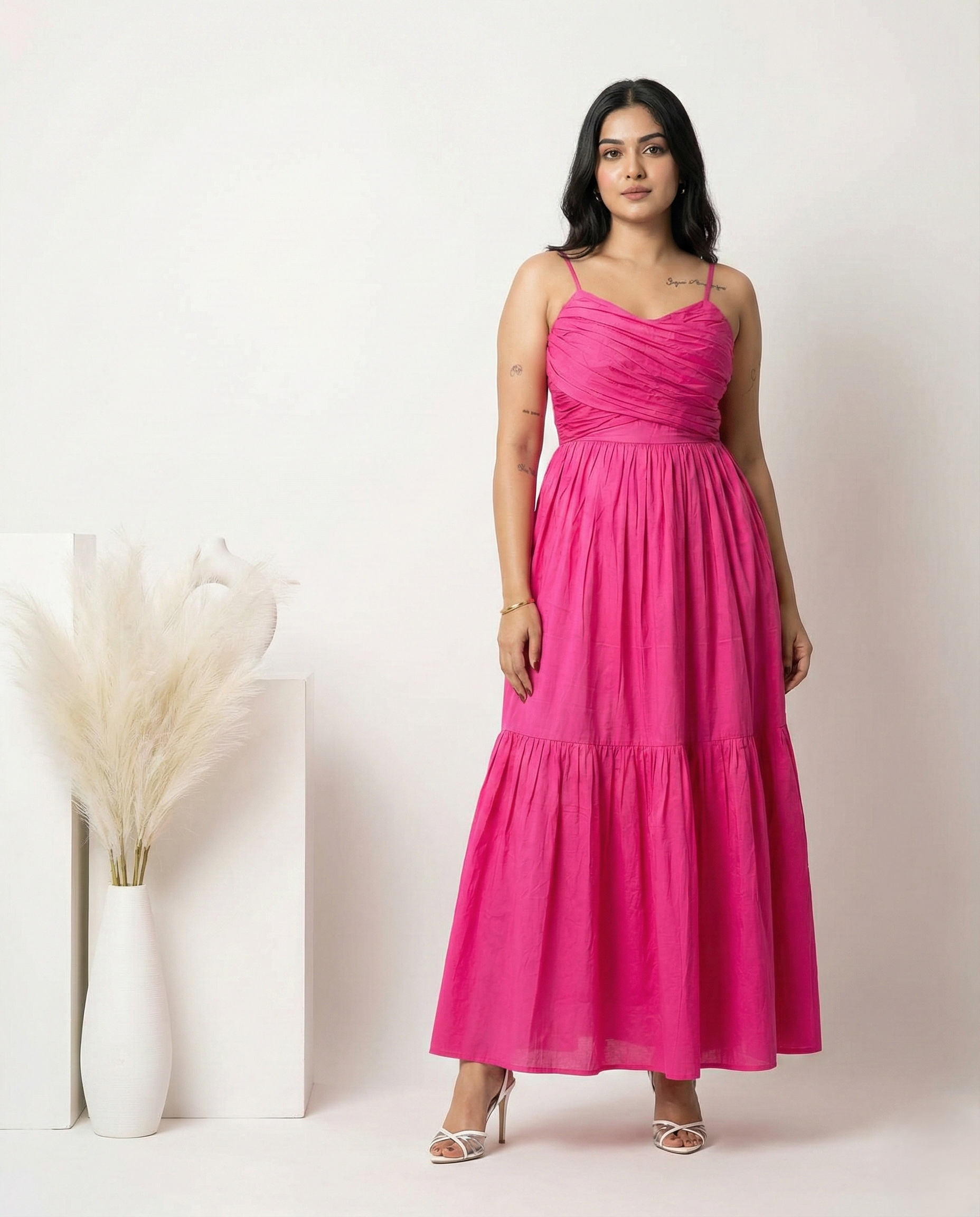 Hot Pink Mulmul Maxi Dress | Livonna Livonna Fashion Hot Pink Mulmul Maxi Dress | Livonna Livonna Fashion