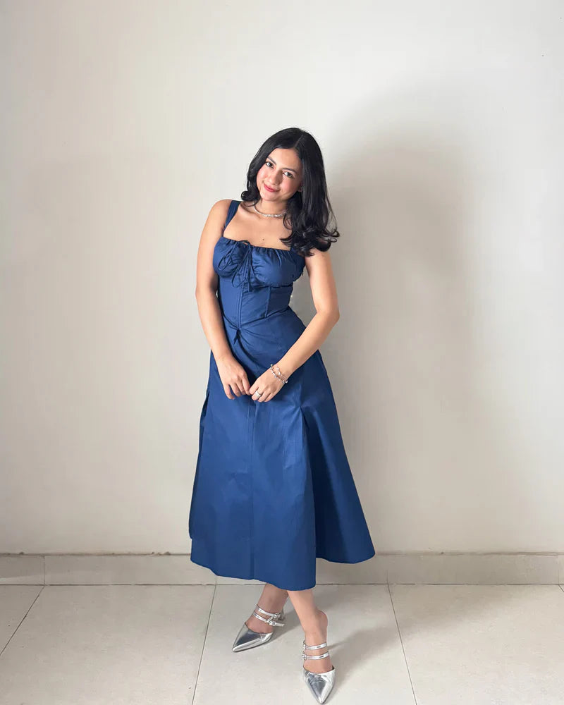 Navy Blue Corset Midi Dress