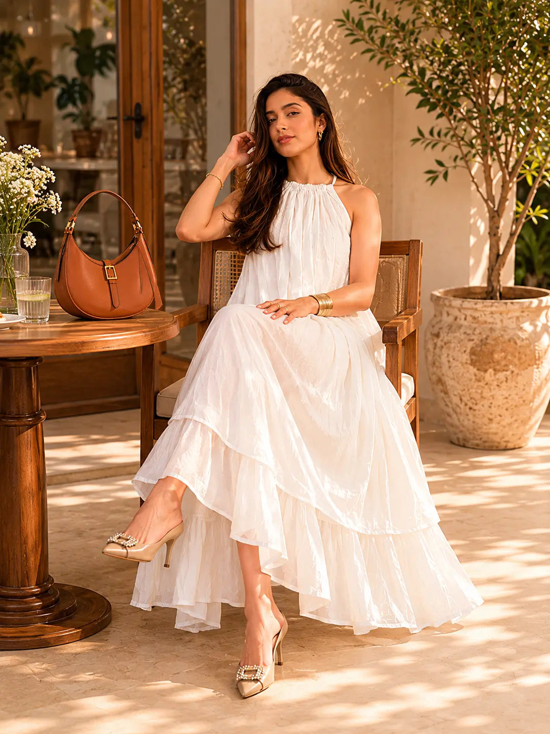 White Blooming Mulmul Maxi Dress