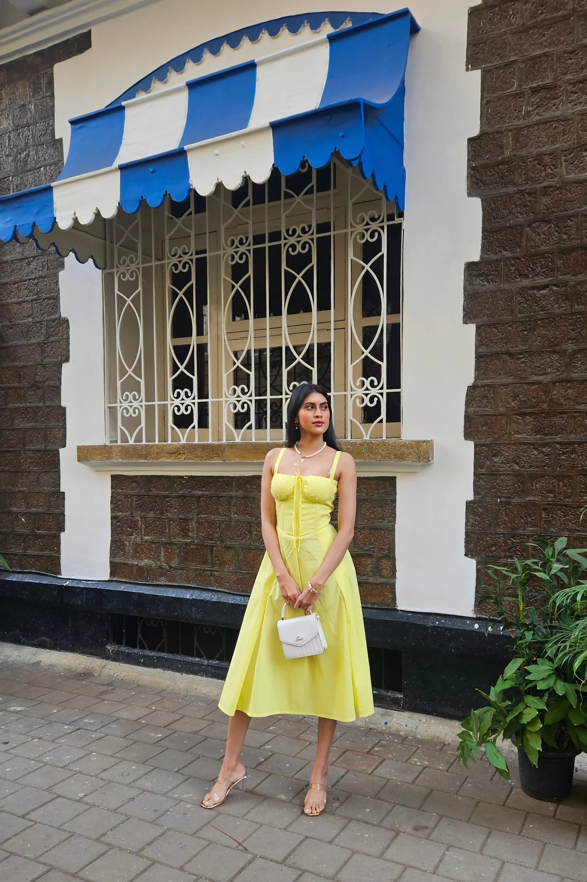 Butter Yellow Corset Midi Dress for Women