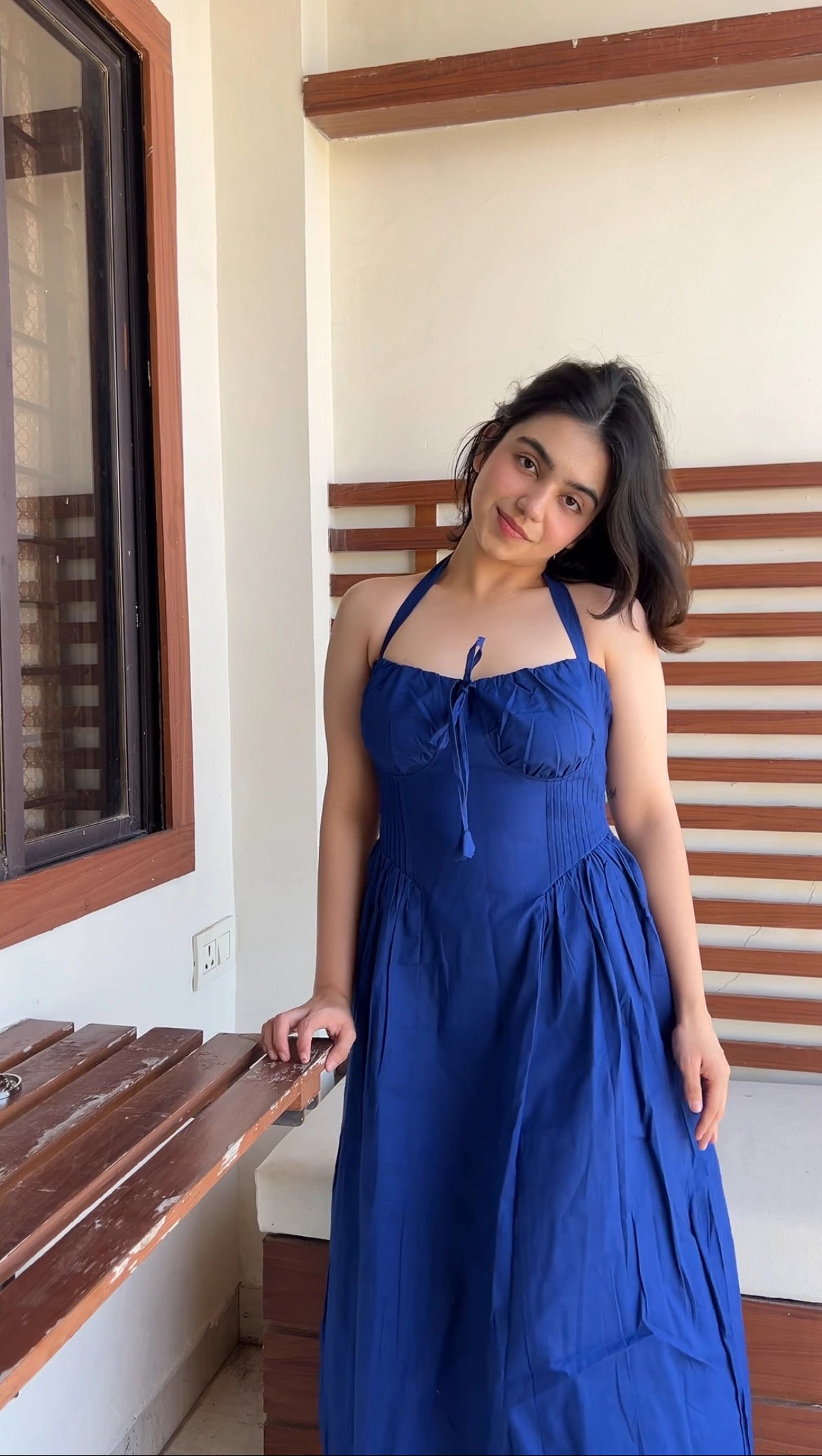 Blue Gathered Corset Dress