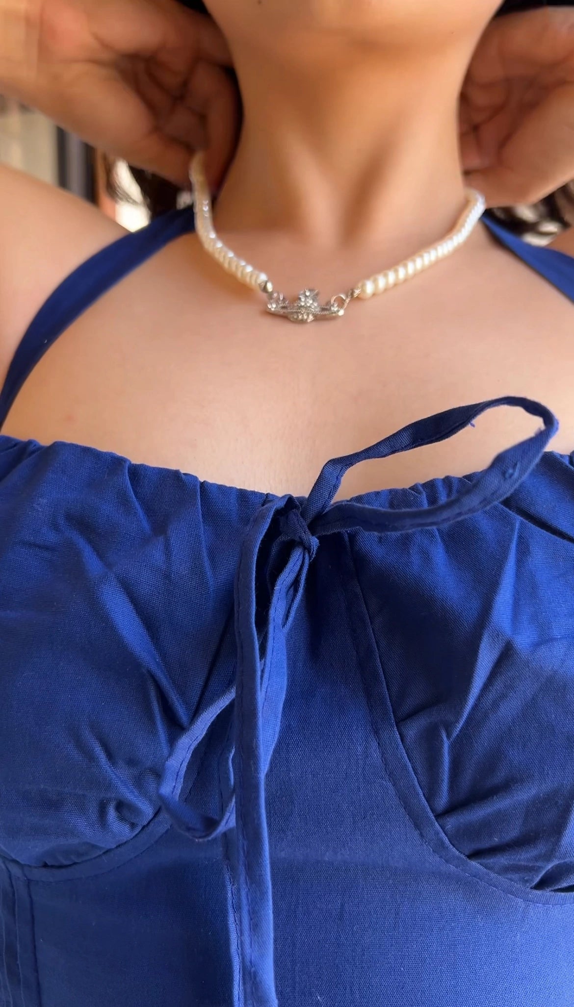 Blue Gathered Corset Dress