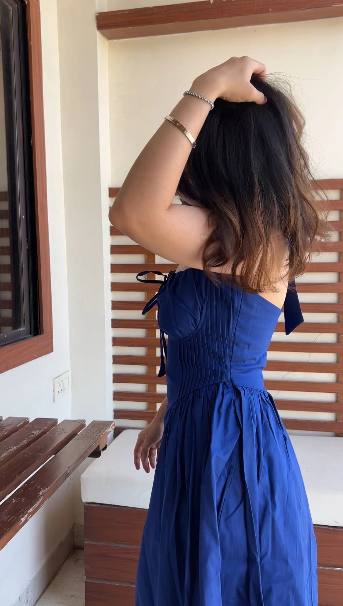 Blue Gathered Corset Dress