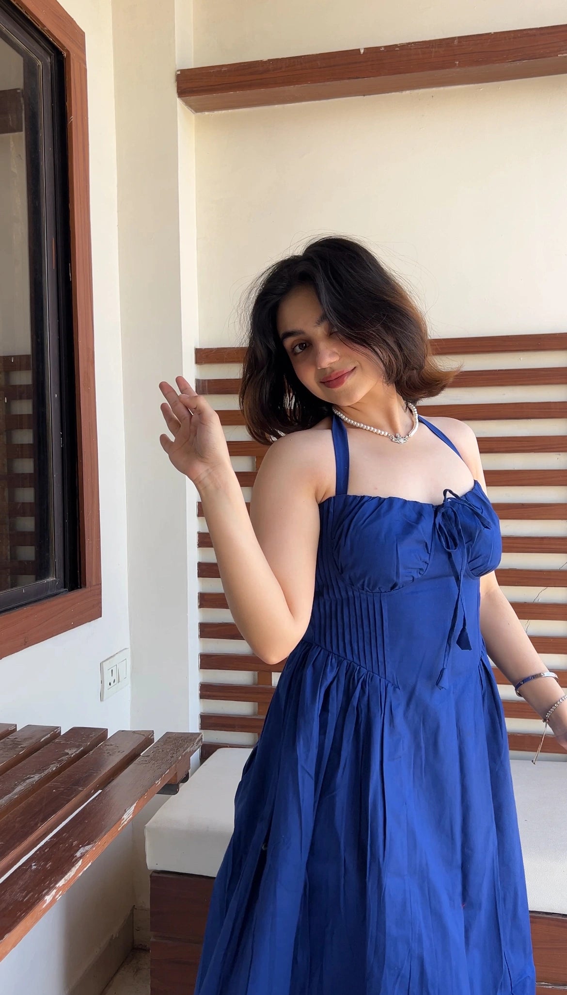 Blue Gathered Corset Dress