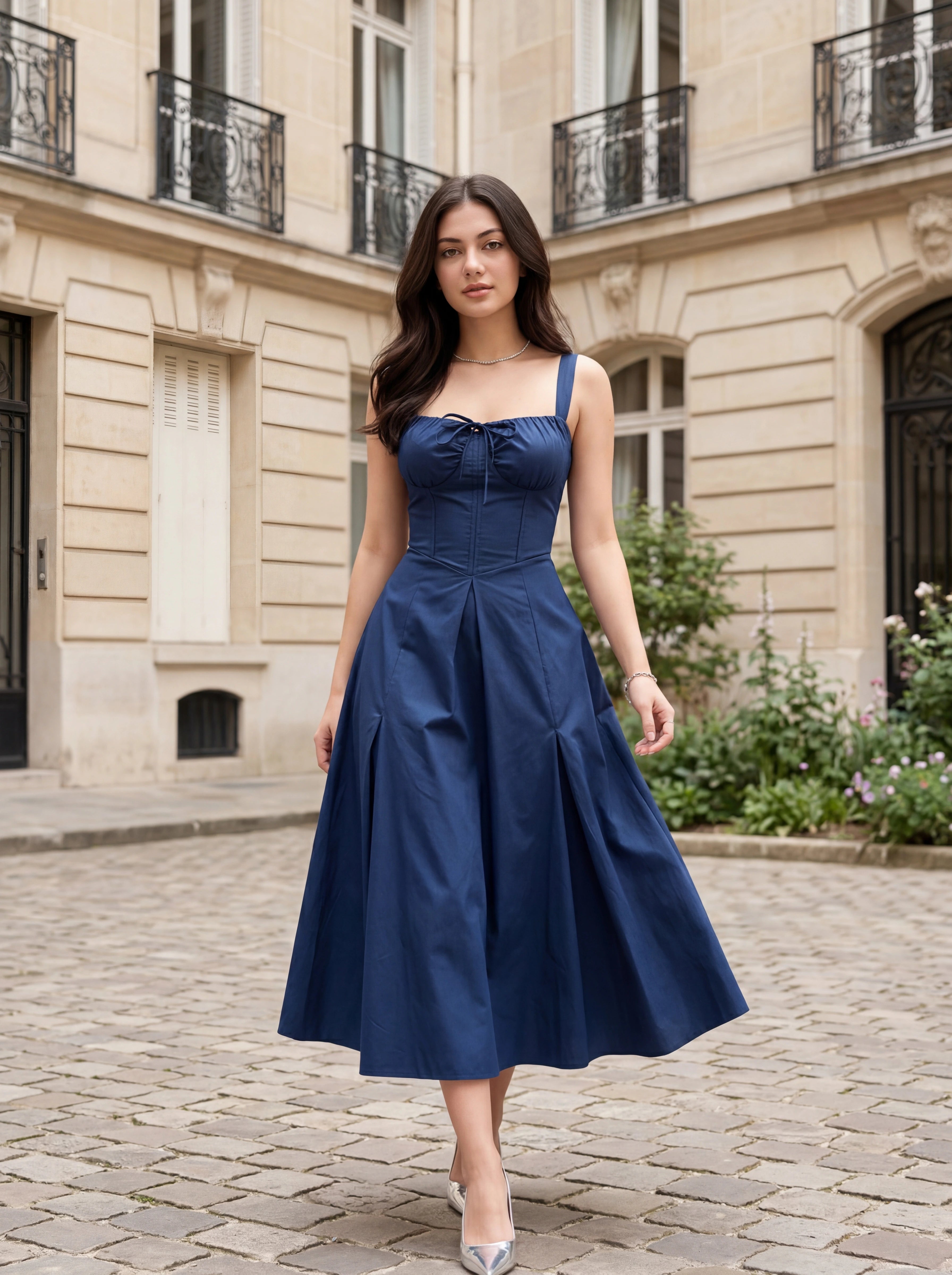 Navy Blue Corset Midi Dress for Women | Livonna Livonna Fashion Navy Blue Corset Midi Dress for Women | Livonna Livonna Fashion