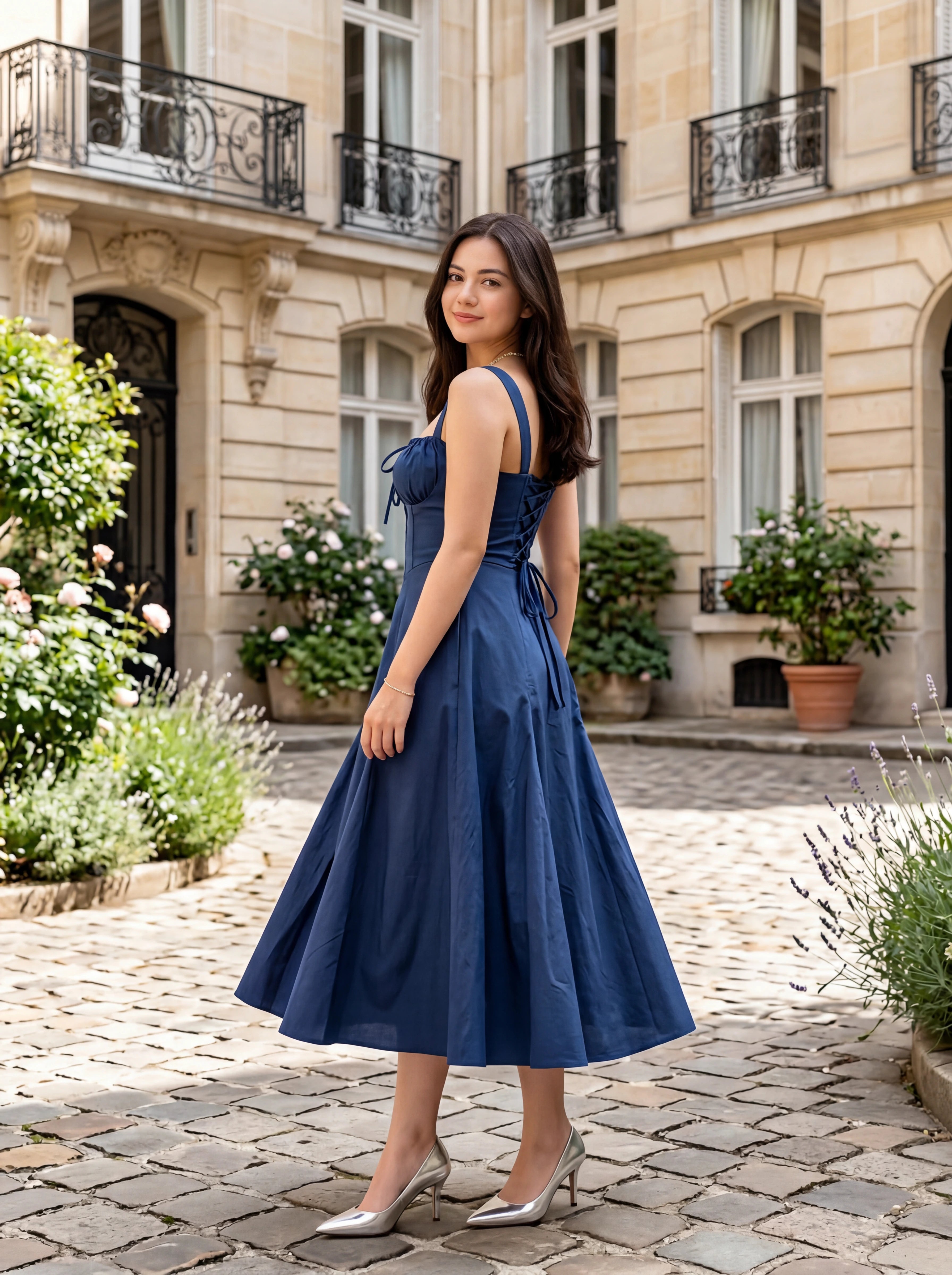 Navy Blue Corset Midi Dress