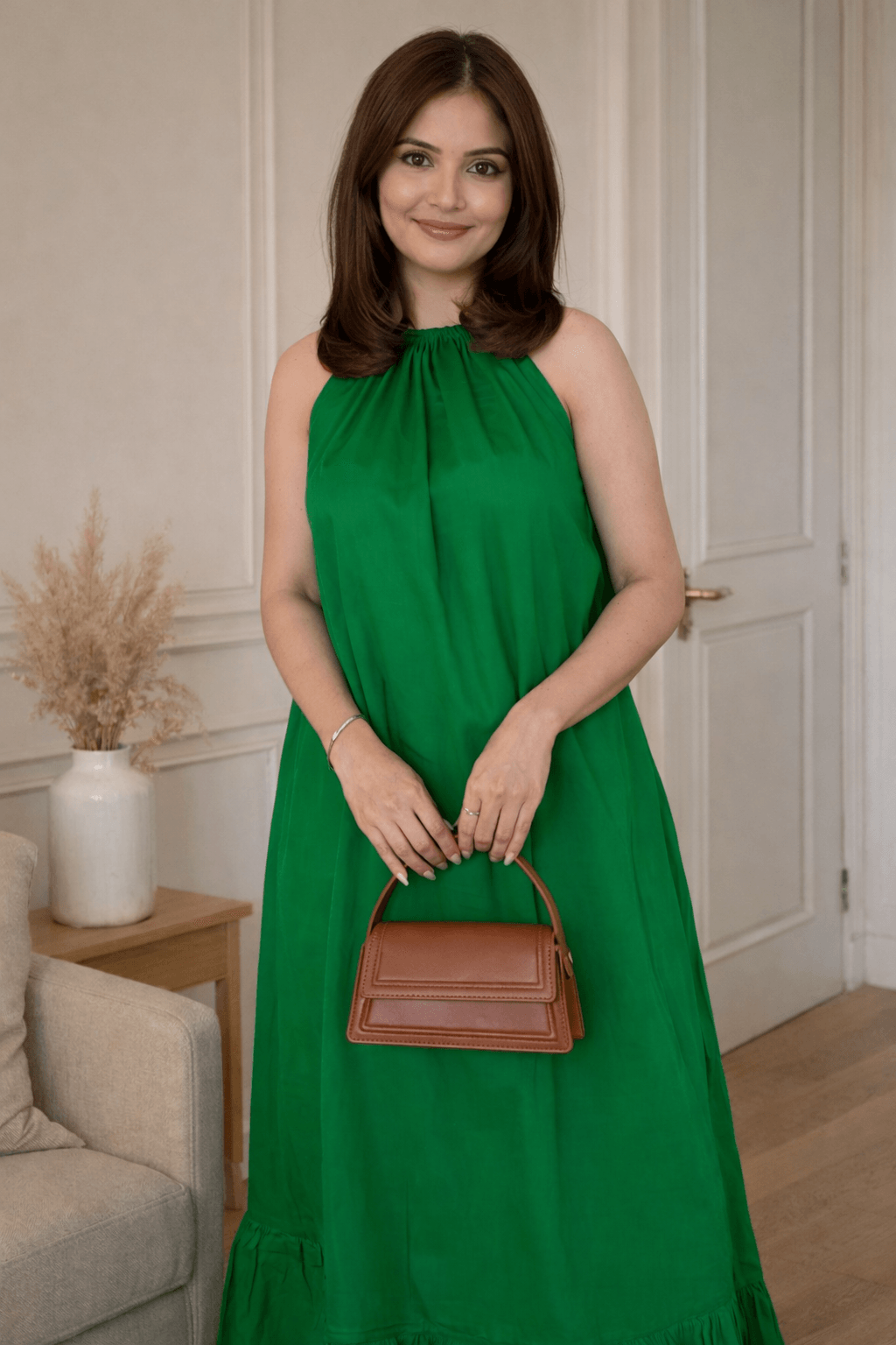 Blooming Green Mulmul Dress
