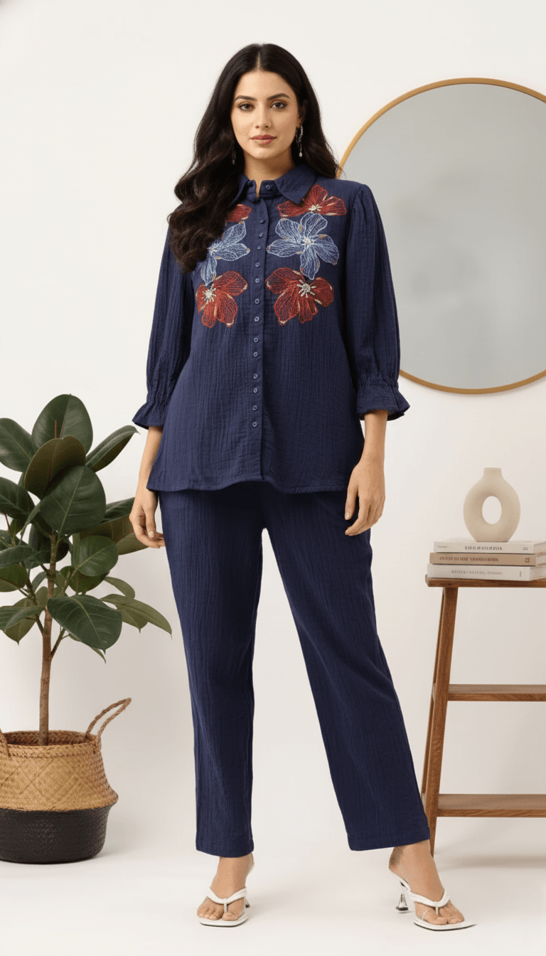 Navy Embroidery Co-ord