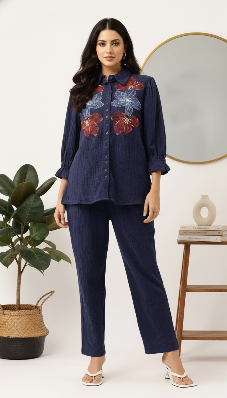 Navy Embroidery Co-ord