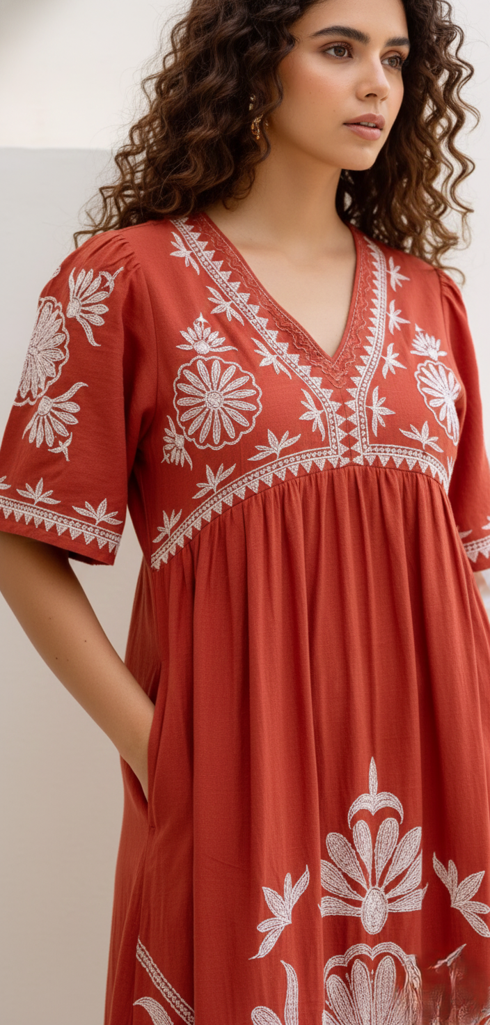 Rust Embroidery Maxi