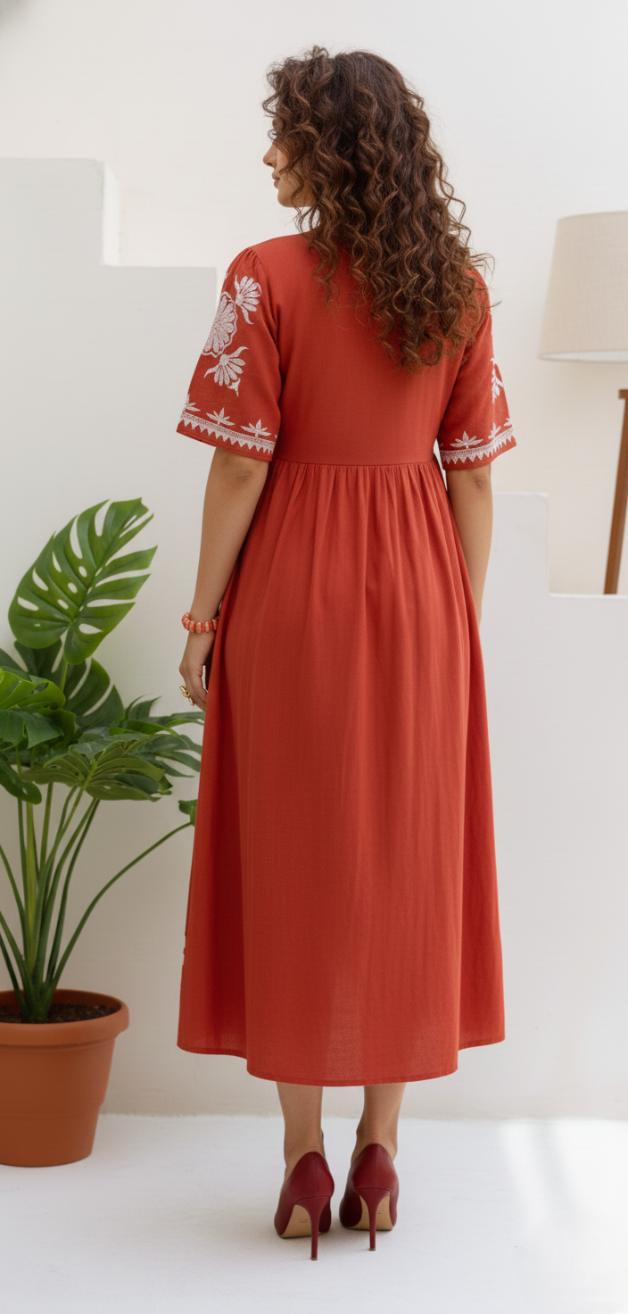 Rust Embroidery Maxi