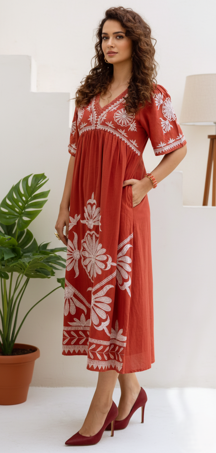Rust Embroidery Maxi