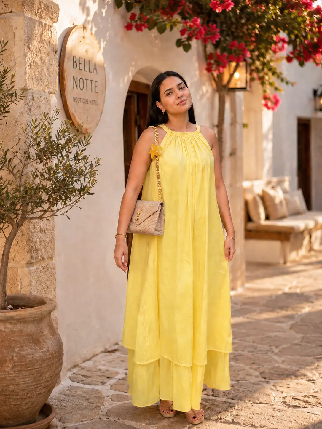 Pastel Yellow Blooming Mulmul Maxi Dress for Women