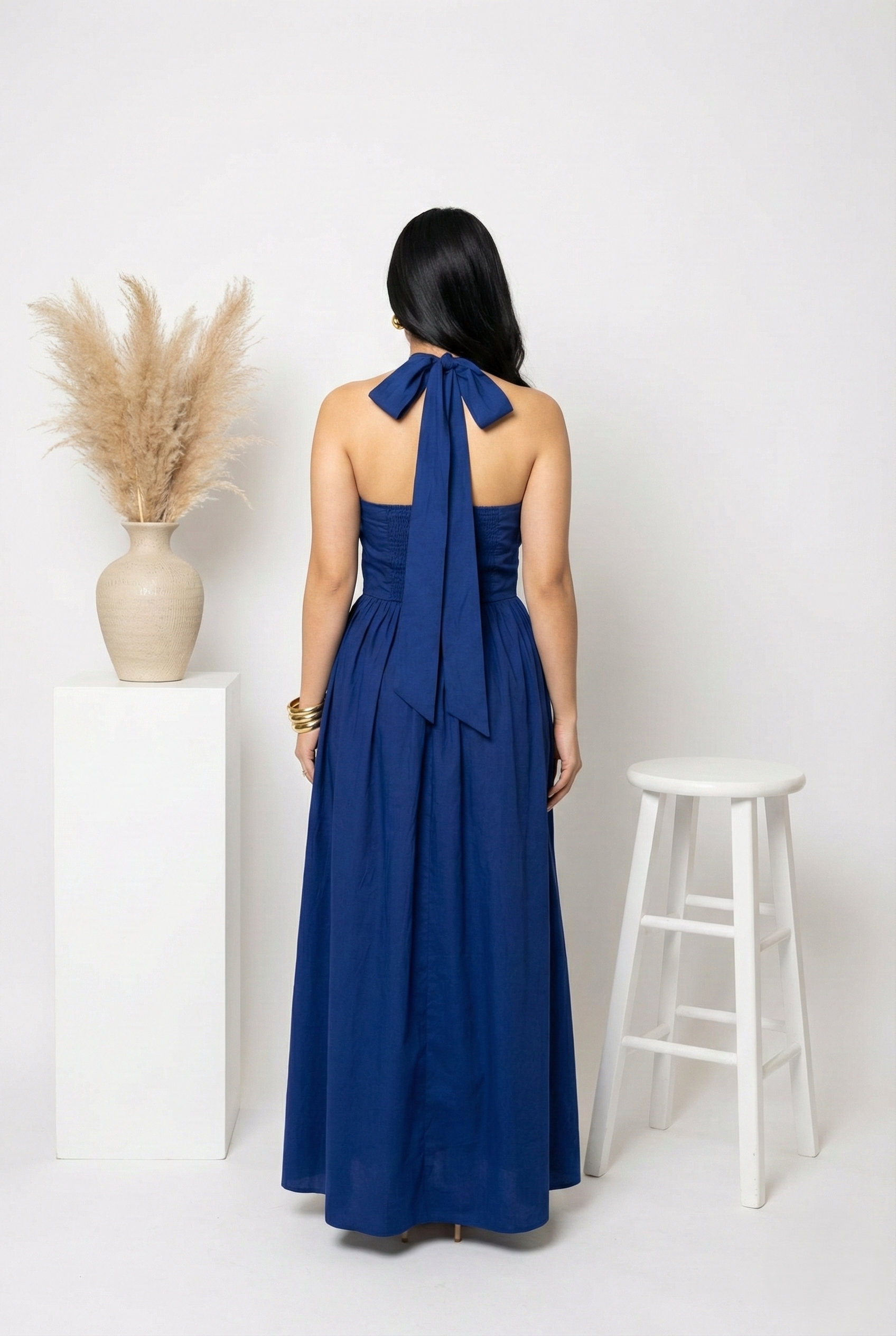 Blue Gathered Corset Dress