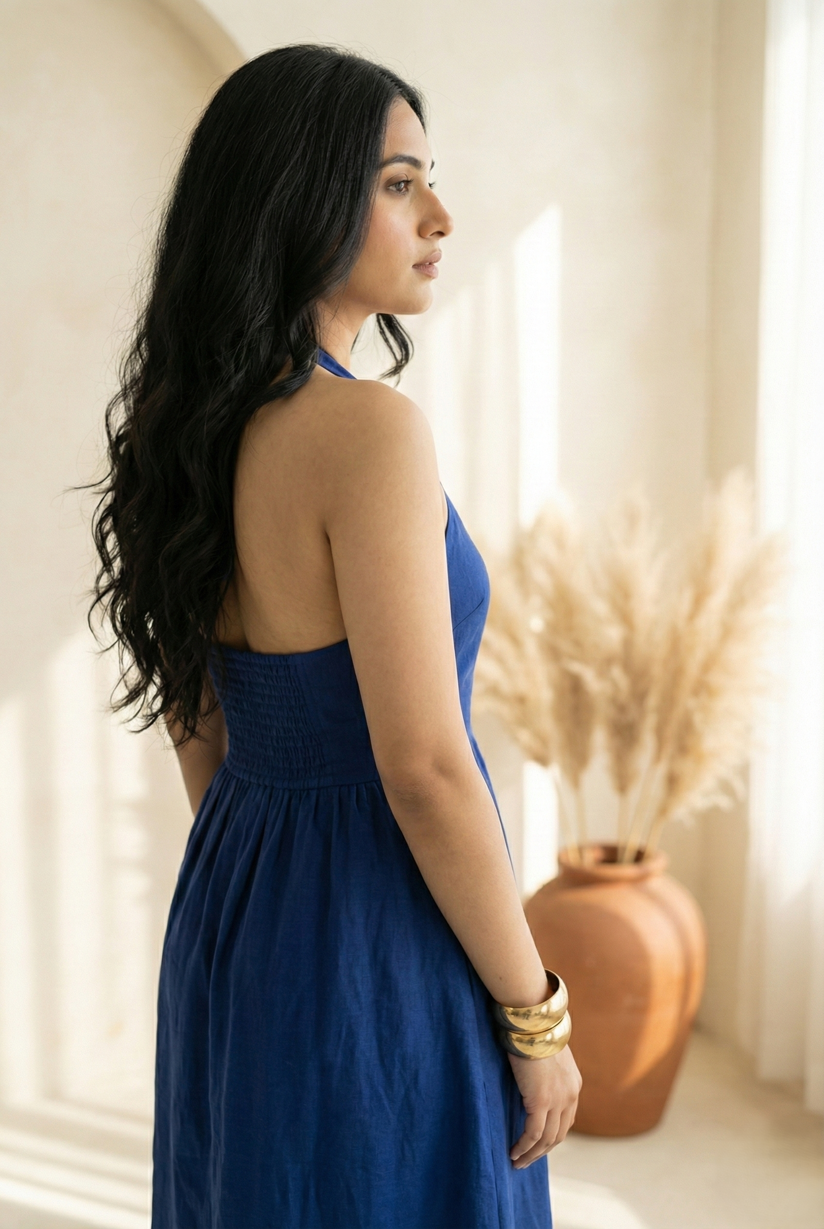 Blue Gathered Corset Dress