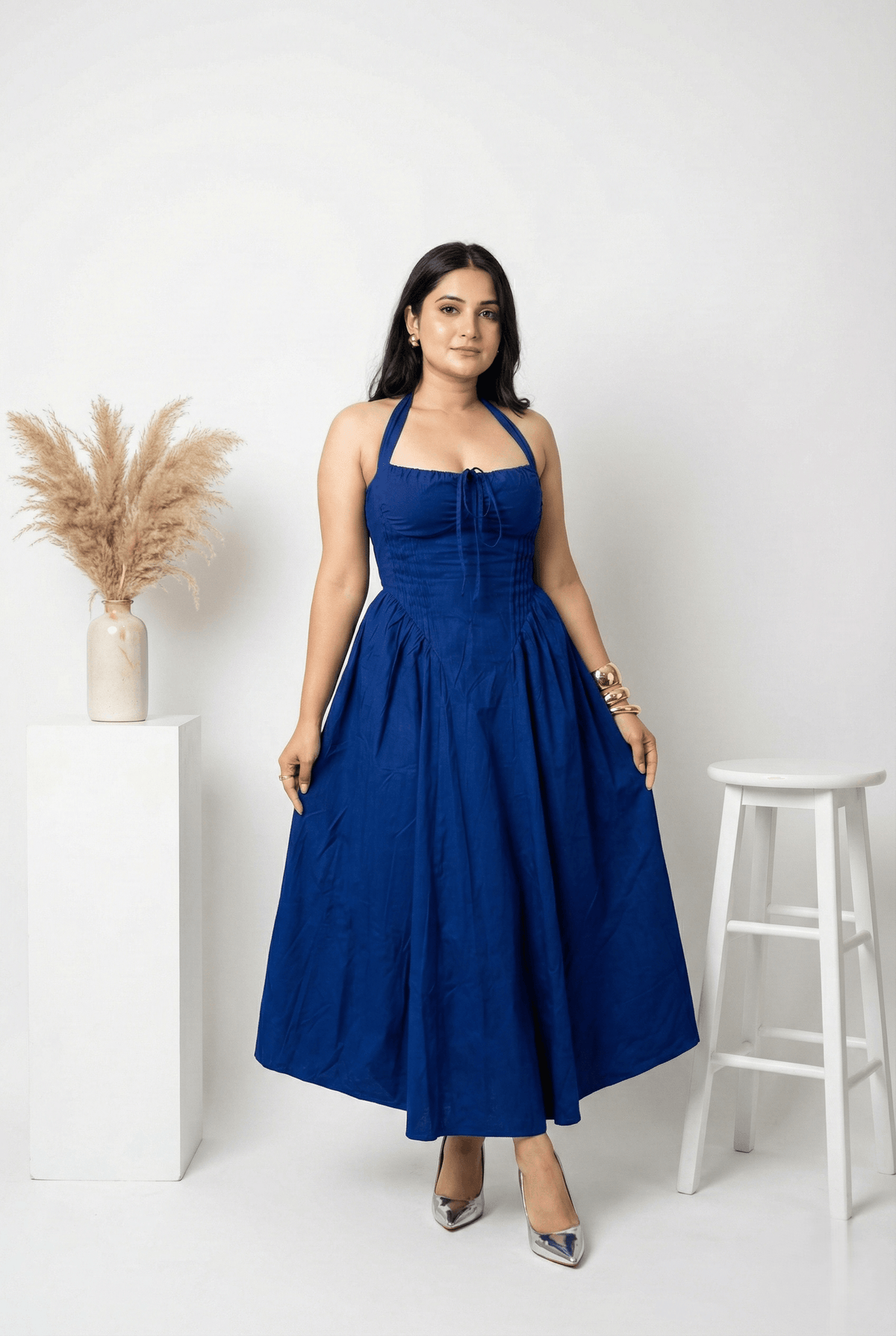 Blue Gathered Corset Dress