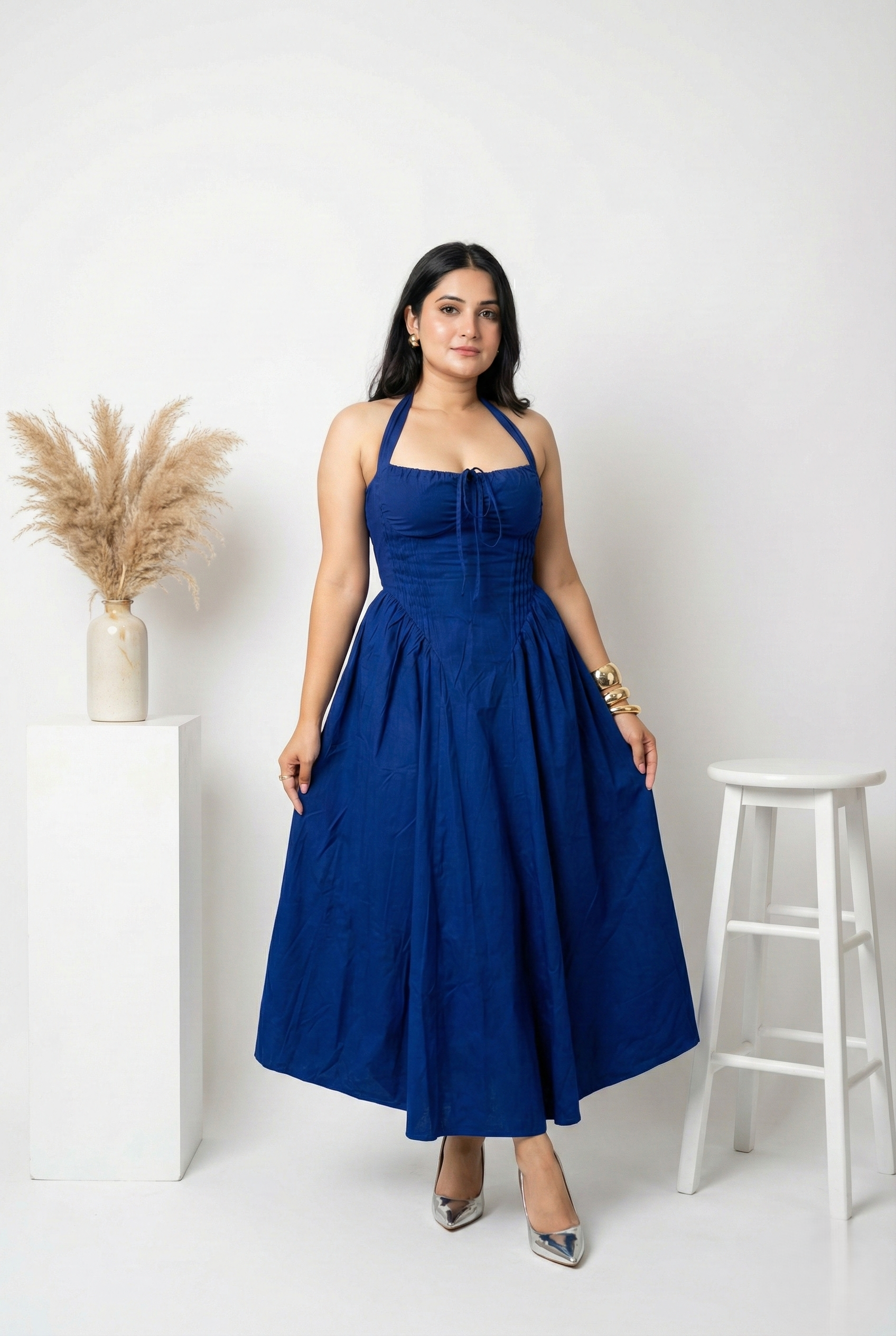 Blue Gathered Corset Dress